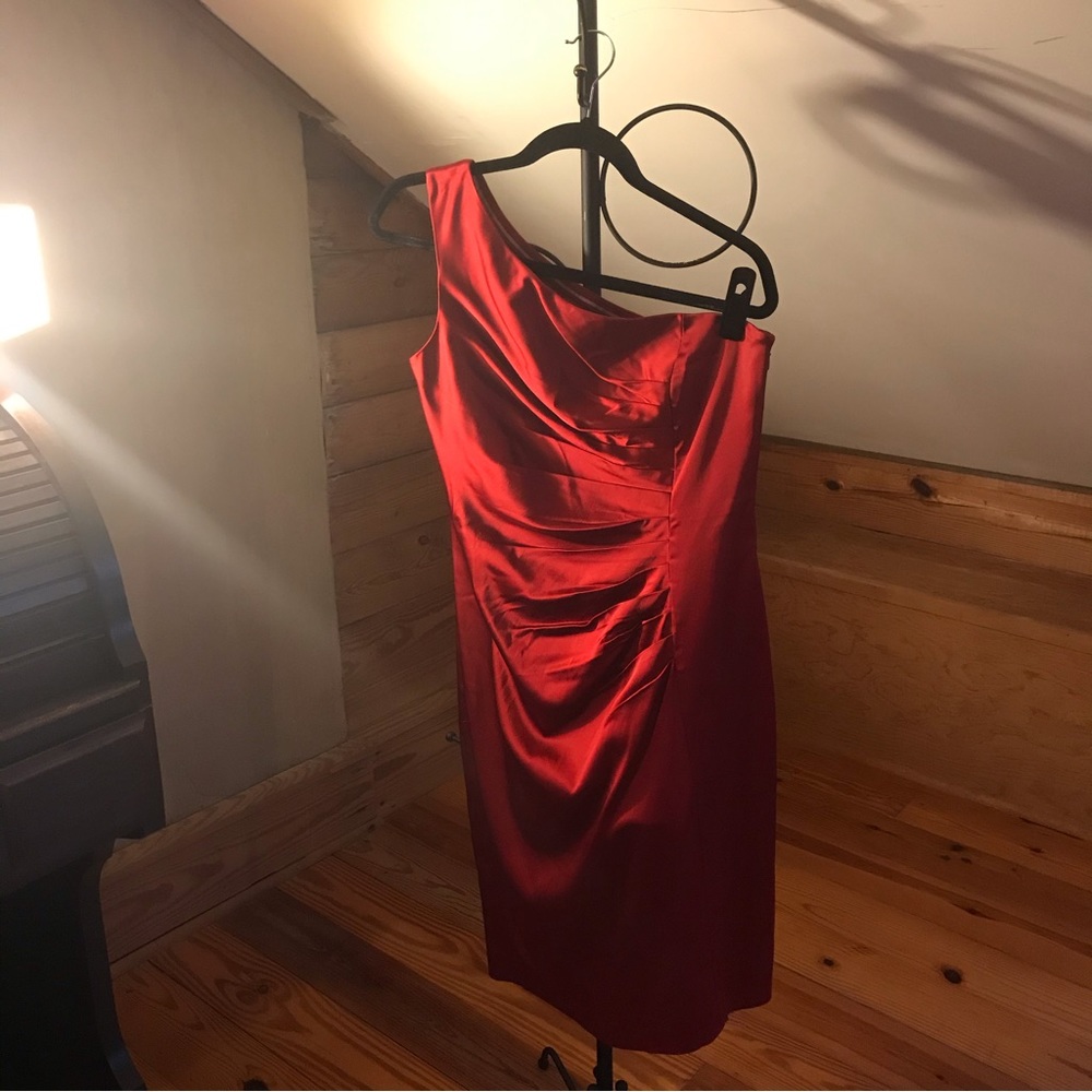 Calvin Klein Red Satin Off the Shoulder Dress, EUC, 8